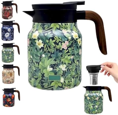 Vintage Floral Teapot with Built-in Infuser, Stainless Steel Thermal Carafe by TBHAPY