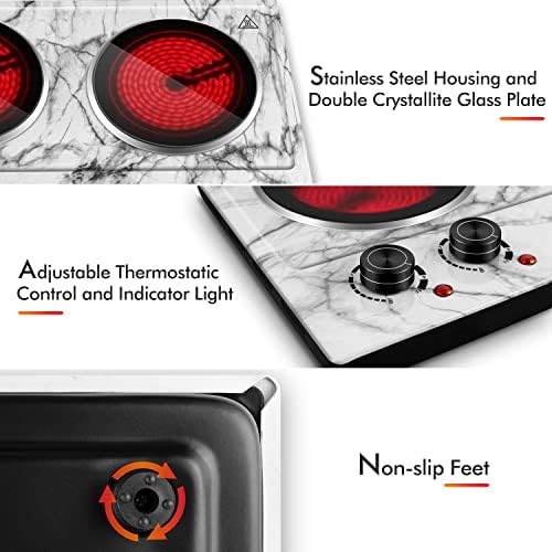 CUSIMAX Hot Plate, 1800W Double Burner Hot Plate for Cooking, White Marble - Image 2