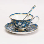 Blue and White Porcelain Coffee Cup and Saucer Set by Unknown