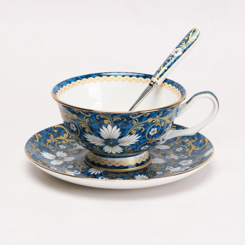 Blue and White Porcelain Coffee Cup and Saucer Set - Image 3