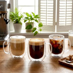 6 Pack Double Wall Glass Mugs 12 oz, Insulated Clear Coffee Cups with Handle – Heat Resistant Borosilicate Glass for Espresso, Latte, Cappuccino, Tea - Image 5