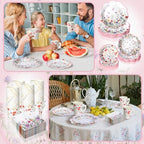Pickmesh 252 Pcs Floral Tea Party Supplies for 36 Guests Wildflower Paper Disposable Dinnerware Floral Teacups with Handle and Saucers Sets for Tea Party Decorations Birthday Baby Shower Wedding - Image 5