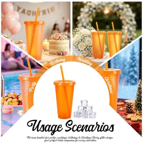 24 Pcs Orange Tumblers with Straw & Lid - 24oz Coffee Cups - Image 5