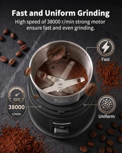 SHARDOR Quiet Coffee Grinder Electric, 70g Removable Bowl Spice Grinder for Coffee Beans, Seeds and Grains, Super Silent Grinding Mill with 60dB Low Noise, 2.5oz Capacity, Black - Image 2