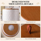 Mowtanco Embossed Ceramic Canister Set with Airtight Bamboo Lid - Image 4