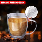Jayour Fluted Double-Wall Glass Coffee Mugs | 15oz Latte & Cappuccino Mugs | Modern Ribbed Design - Set of 4 - Image 2