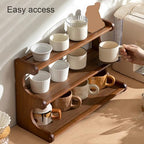 3-Tier Wooden Mug Holder Countertop, Coffee Cup Holder Mug Display Coffee Mug Organizer Mug Rack for Coffee Station Organizer Mug Shelf for Cabinet for Kitchen, Home,Brown,Short - Image 5