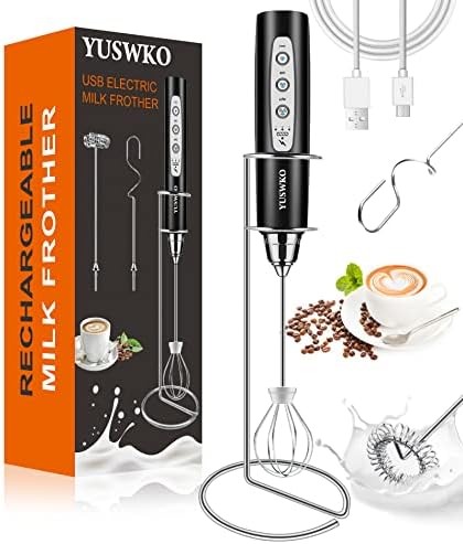 YUSWKO Rechargeable Milk Frother for Coffee with Stand, Handheld Drink Mixer with 3 Heads 3 Speeds Electric Stirrers for Latte, Cappuccino, Hot Chocolate, Egg - Image 2
