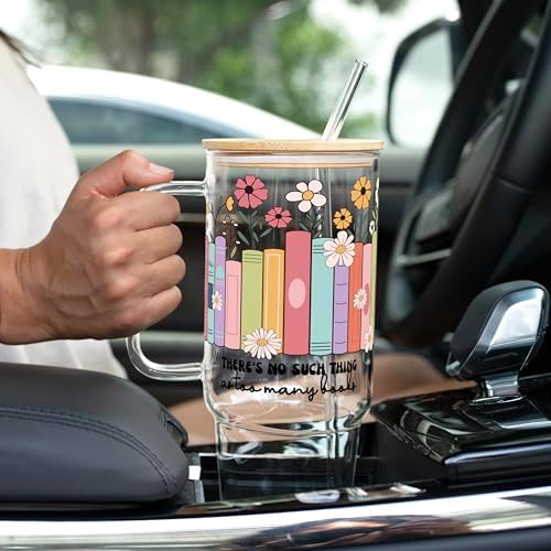 Sip-Sip Hooray! Too Many Books 40oz Glass Tumbler with Lid and Straw - Image 5