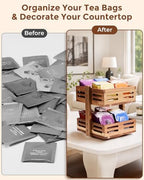 Acacia Wood Tea Bag Organizer, 360° Rotating 2-Tier Storage Holder with 8 Compartments, Holds 80+ Tea Bags for Kitchen Countertop, Tea Station, Home Decor - Image 6