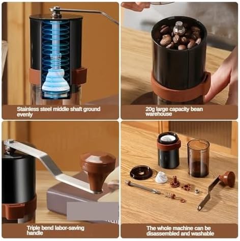 Professional Manual Coffee Grinder - Adjustable Diamond Burr Grinder with Cleaning Brush for Home and Travel(Brown) - Image 5