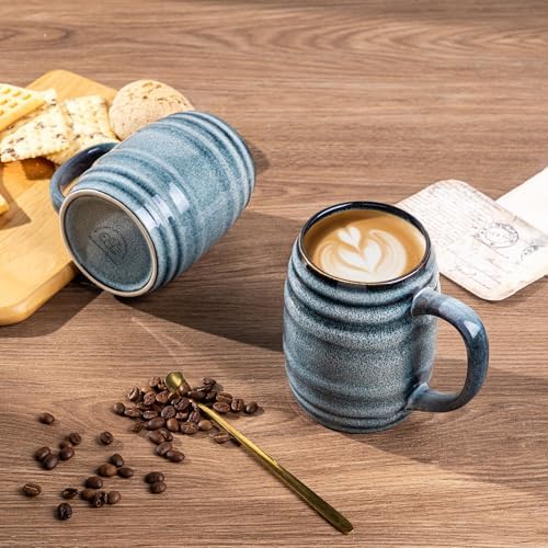 GBhome 20oz Large Coffee Mugs Set of 4, Handmade Ceramic Coffee Mugs Set for Latte/Tea/Beer/Hot Cocoa, Dishwasher & Microwave Safe- Blue Horizon - Image 2