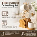 Espresso Cups Set of 4, 8.45 oz Ceramic Coffee Cups with Saucers & Wooden Stand, Microwave & Dishwasher Safe Cappuccino Tea Cups, Coffee Accessories for Espresso Machine - Image 4