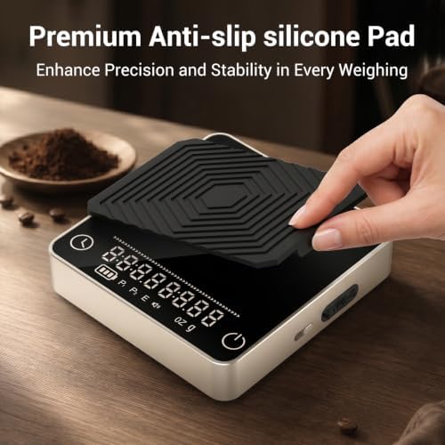 Mini Coffee Scale with Timer, 0.1g/2kg Rechargeable Espresso Scale, 4 Brewing Modes with Auto Tare and Real-Time Brew Ratio, Compact Digital Brewer for Pour-Over, Gold - Image 6