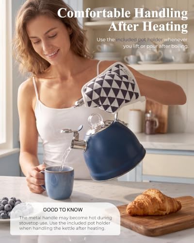 Harriet Whistling Tea Kettle for Stove Top, 2.5 QT Food-Grade Steel Teapot - Image 2