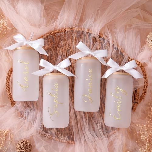 Skylety 6 Set Frosted Personalized Glass Cups with Name Stickers - Image 4