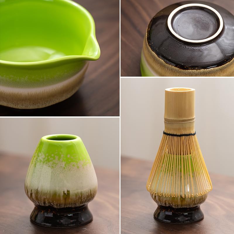 7 PCS Matcha Whisk Set, Ceramic Matcha Making Kit Includes Matcha Bowl with Spout, Matcha Whisk and Holder, Bamboo Scoop, Stainless Sifter, Towel - Image 2