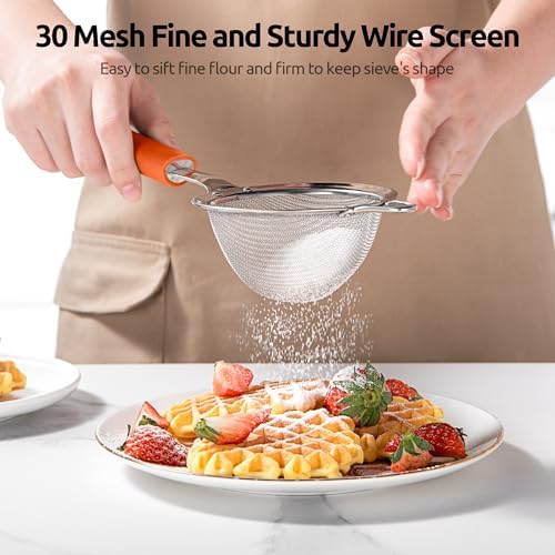 U-Taste 18/8 Stainless Steel 18/8 Stainless Steel 3.35in 30 Mesh Kitchen Food Sieve (Orange) and 18/8 Stainless Steel 7" Mini Whisk for Cooking - Image 4