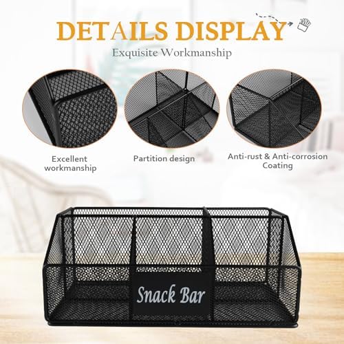 Metal Wire Snack Display Baskets,5-Compartment Snacks Storage Bin for Countertop,Office,Party,Bedroom,Kitchen,Pantry Shelf,Snacks Cabinet Dispenser Caddy for Chips,Packets - Image 2