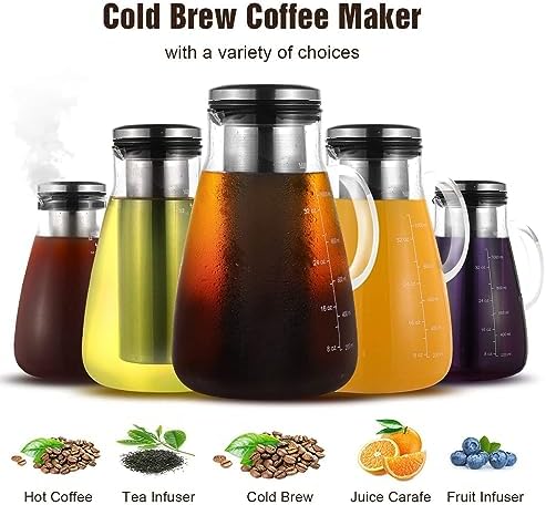 YMMIND Cold Brew Iced Coffee Maker 34oz, Brewed Coffee Pot with Removable Double Mesh 304 Stainless Steel Filter, BPA-Free Cold Brew Pitcher Glass Container, Tea Maker - Image 2