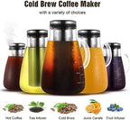YMMIND Cold Brew Iced Coffee Maker 34oz, Brewed Coffee Pot with Removable Double Mesh 304 Stainless Steel Filter, BPA-Free Cold Brew Pitcher Glass Container, Tea Maker - Image 2