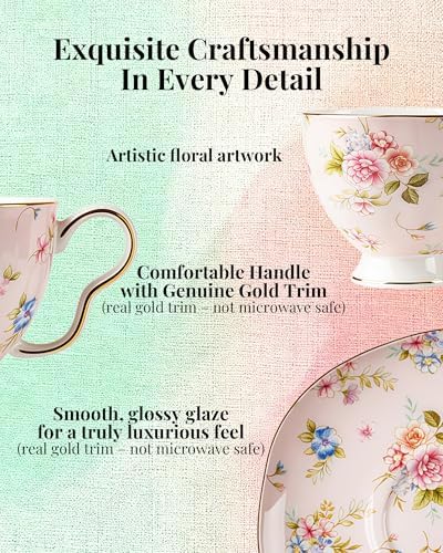 8oz Bone China Tea Cup and Saucer Set, Blush Beauty - Image 5