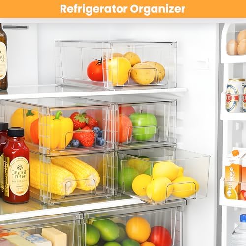 6 Pack Stackable Storage Drawers,Plastic Organizers Bins, Drawers Storage with Handles and Movable Dividers for Organization and Storage in Fridge,Bathroom, Pantry, Kitchen Cabinets, Under Sink - Image 6
