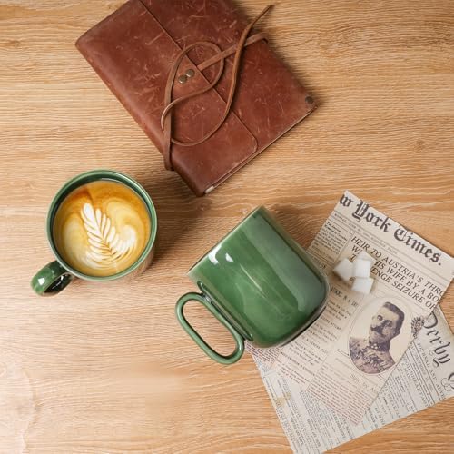 vicrays Ceramic Coffee Mug Set - 18 Ounce Large Stoneware Mug for Men Women - Unique Glazed Porcelain Mugs with Handle for Coffee Latte Tea Milk Cocoa - Set of 4 (Green) - Image 5