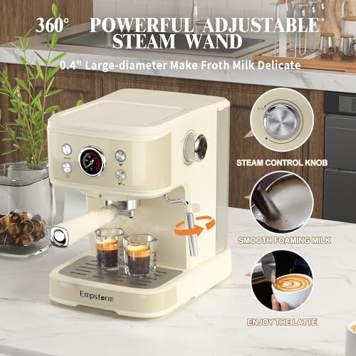 Empstorm Espresso Machine 20 Bar, 2 in 1 Espresso Maker with Milk Frother Steam Wand for Latte and Cappuccino& Milk Frothing Pitcher Steamer Cup Foam Making - Image 4