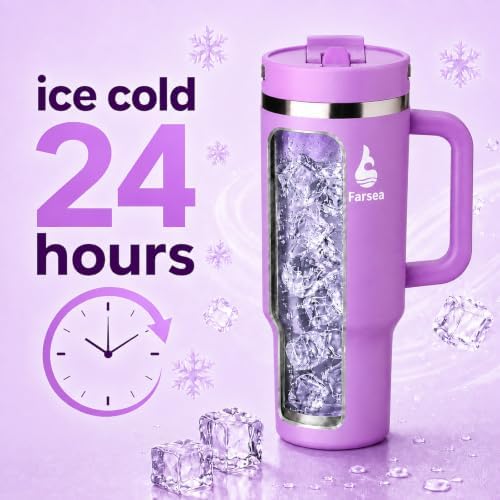 Farsea 40oz Insulated Stainless Steel Travel Tumbler with Handle & Straw - Image 6