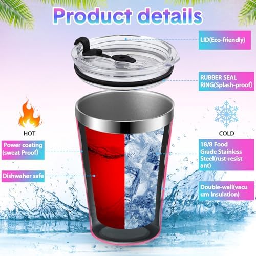 Potchen 16 Pack Insulated Coffee Wine Tumbler Bulk Stainless Steel 12oz Stemless Double Wall Vacuum Travel Mug Cup with Lid for Cold Hot Drinks Cocktails Champagne Gift Home Office Car, 16 Colors - Image 3