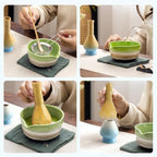 4 Piece Matcha Japanese Ceremony Set, Resin Matcha Whisk, Bamboo Spoon, Bamboo Scoop, Whisk Stand, Perfect Set for Preparing, Yellow - Gradient Blue - Image 6