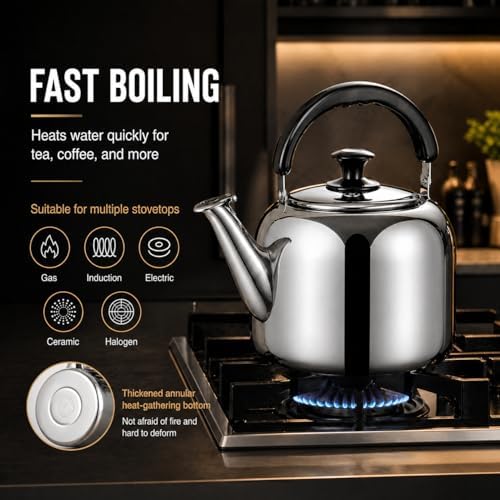 Whistling Stovetop Tea Kettle,Food Grade 316 Stainless Steel,Hot Water Fast to Boil,Stovetop Kettle with Ergonomic Handle,3.1 Quart Capacity - Image 5