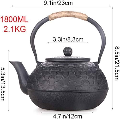 Teapot 1800ML Large Japanese Tetsubin Cast Iron Teapot Tea Kettle for Stove Top with Stainless Steel Infuser and Insulation Handle, Black - Image 3