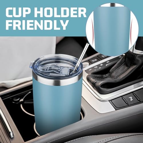 20 oz Tumbler with Lids and Straws, Stainless Steel Insulated Travel Coffee Mug, Double Wall Vacuum Insulated Tumblers, Powder Coated Coffee Tumbler for Cold & Hot Drinks (Azure Blue,4pack) - Image 6