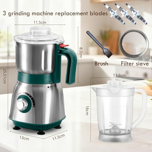 Mixer Grinder For Kitchen - Dry Grinding Cup For Grinding Spices, Nuts, Grains, And Coffee. Comes With A 750ml Fruit Juicer Cup. (Green+cup) - Image 3
