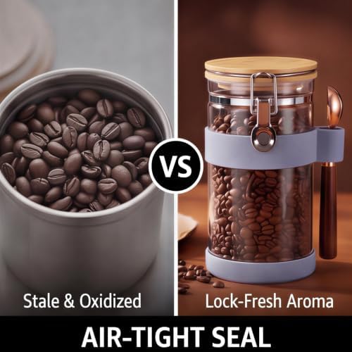 uxcell Airtight Glass Canister with Bamboo Lid & Spoon, Glass Coffee Bean Storage Container 1200ml/40oz Kitchen Pantry Sealed Freshness for Grounds Tea Cereal Sugar, Purple - Image 2