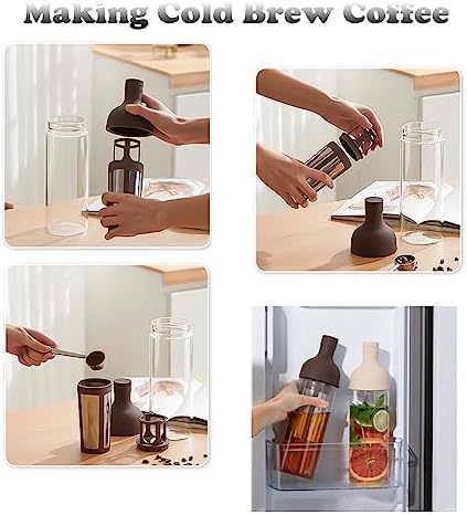 CANDeal 32oz Portable Glass Cold Brew Coffee Maker, Glass Coffee Fruit Tea Tumbler with Double Layer Filter & Lids, Iced Coffee Cups for Office (Coffee) - Image 4