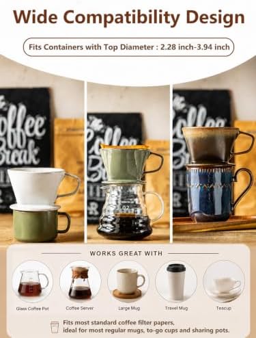 Gomakren Fruit Bowl, Ceramic Berry Basket Set of 2, 5.7 Inch & Ceramic Pour Over Coffee Dripper, 3-Hole Cone Brewer - Image 7