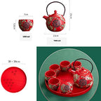 Traditional Chinese Ceramic Tea Set, Tea Set for Wedding Ceremony Party, Chinese Red Porcelain Tea Pot With Tea Cups and Tea Tray for Adults (Style A) - Image 3