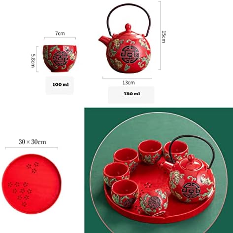 Wedding Supplies, Wedding Tea Set, Chinese Traditional Wedding Decoration Red Tea Set, Kung Fu Tea Set for Wedding Housewarming (Style C) - Image 4