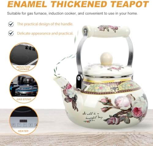 Stove Top Enamel Tea Kettle: Vintage Floral Whistling Tea Pot Farmhouse Water Boiling Pot Household Stove Top Whistling Tea Kettle 2. 5L - Image 6