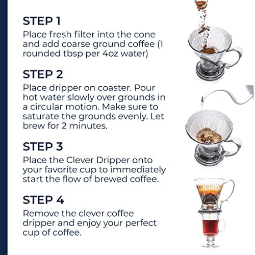 Clever Coffee Dripper and Filters, Large 18 oz, Original Classic Design, Safe BPA Free Plastic, dripper coffee maker, drip coffee maker pour over, 100 filters, coaster and lid - Image 7