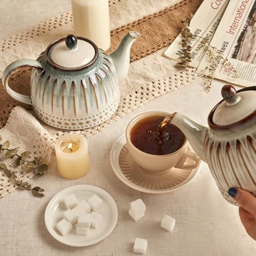 Sweese Ceramic Teapot, Beaded Retro Flower Glaze, 1100ml/37 oz Large Tea Pot for Loose Tea or Bags, Enough for 4 Cups, Nebula Amber - Image 6