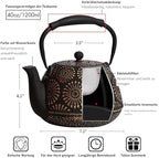 Cast Iron Teapot, 40oz Tea Kettle with Infuser for Stove Top, Sakura Design Japanese Tea Pot for Tea&Coffee Coated with Enameled Interior, Silicone Handle 1200ml black - Image 2