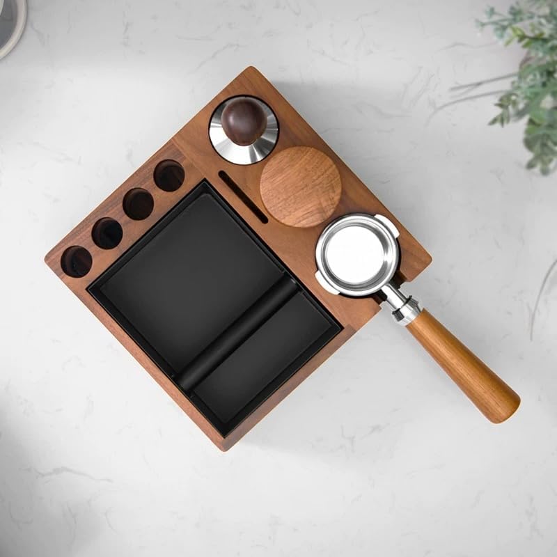 MOJAE 9-in-1 Espresso Knock Box and Espresso Tamper Station,Fits for 51-58mm Portafilter,Tamper and Distributor,Espresso Machine Accessories Organizer (Walnut) - Image 7