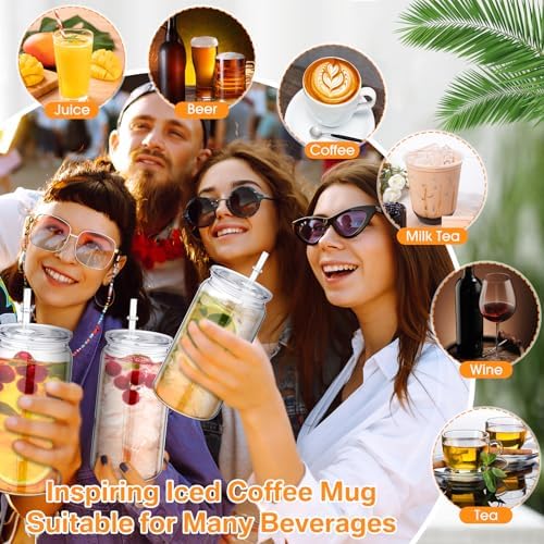 Blushtier 20 Acrylic Mason Jars with Lids and Straws 16 oz Drinking Plastic Tumbler with Straw Iced Coffee Cups Water Bottles Mugs for Wedding Party Favor Water Milk Beer Juice Beverage (Clear) - Image 6