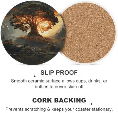 Natural Beauties Coasters Round Coasters Set Ceramic Stone Coaster with Cork Base Coffee Cup Beverage Cup Mat Cute Funny Table Drinks Coaster for Mugs and Cups Office Kitchen - Image 6