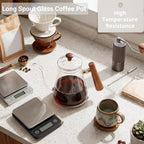 Pour Over Kettle, Gooseneck Coffee Kettle, 600ml High Borosilicate Glass Teapot with Round Wood Handle, Stable Effluent for Full Flavor Extraction - Image 2