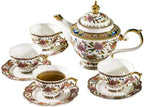 ACMLIFE Fine Bone China Tea Set, 13-Piece English Tea Set for Adults, Afternoon Tea Sets for Women Tea Party or Gift Giving, Pink and Gold by ACMLIFE